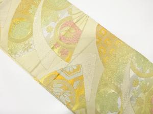 アンティーク　扇に鶴・草花・古典柄織り出し袋帯（材料）